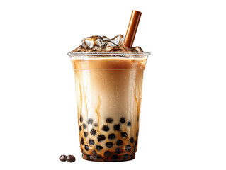 A refreshing boba tea, a delightful fusion of creamy milk tea and chewy tapioca pearls, isolated on a white background