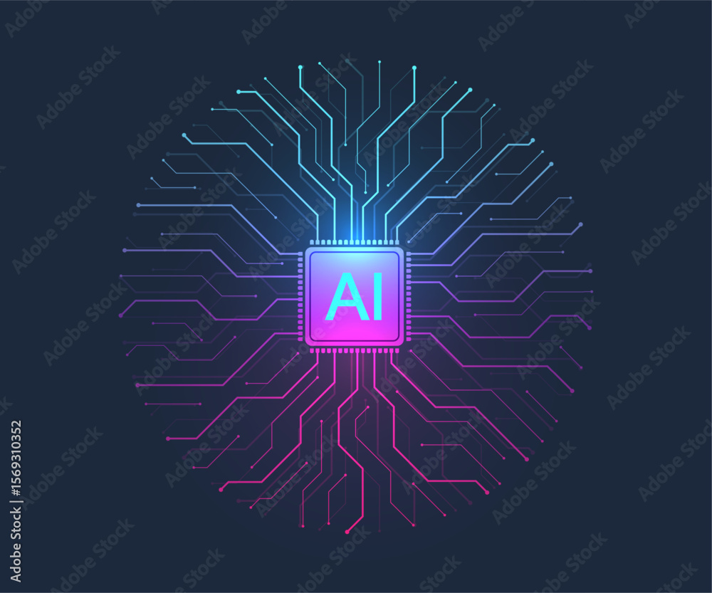 Canvas Prints artificial intelligence icon, sign, logo in the circuit line style. ai processor vector icon flat de