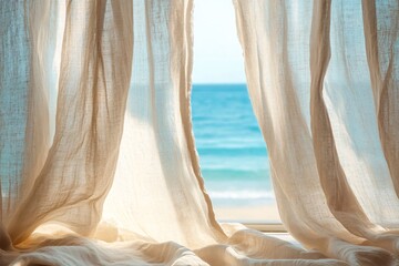 Ocean Breeze Blowing Through Light Linen Curtains