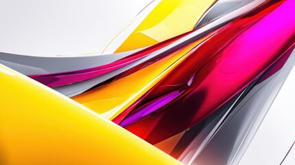Vibrant abstract design featuring flowing colors of yellow, pink, and purple against a light background