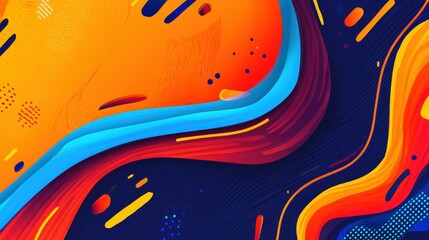 Vibrant abstract design featuring flowing shapes and dynamic colors against a dark background