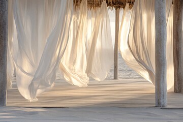 Beach Cabana with Curtains Gently Blowing in the Breeze