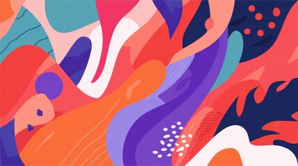 Vibrant abstract illustration featuring dynamic shapes and colors creating a lively atmosphere