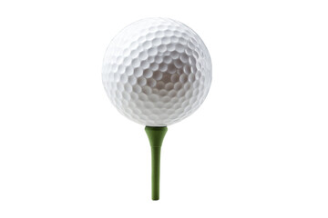 Fototapeta premium pristine white golf ball perched atop green tee isolated on white background