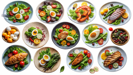 Assortment of Healthy and Colorful Salad Plates on Transparent Background vibrant assortment healthy