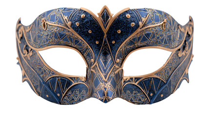 An ornate blue and gold venetian mask isolated on transparent background