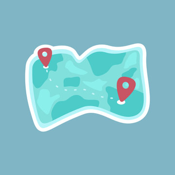 A charming map graphic showing a route with location pin markers, perfect for travel themes and journey design projects.