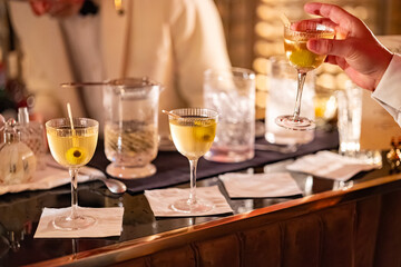 Elegant Cocktails Served at Upscale Evening Bar Event