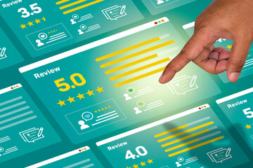 Positive feedback. User give rating to service excellent experience. Client evaluate quality of...