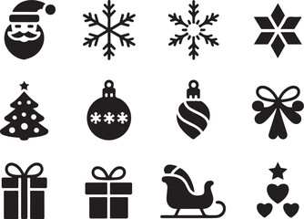 Naklejka premium Minimalist Black Christmas Icons | Vector Set