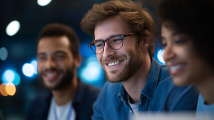 Young professionals collaborating in a modern tech startup office