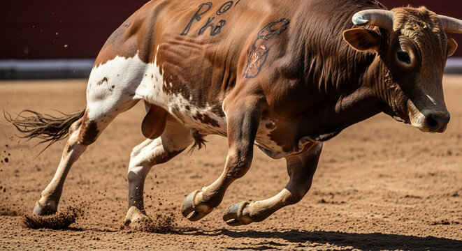 Powerful Brown Bull Racing in Karapan Sapi, Madura Traditional Race