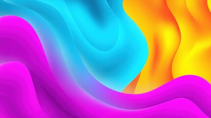 Vibrant Abstract Waves of Blue, Pink, and Yellow Flowing Together in a Colorful Background