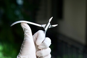 Close-up of dental tools used by dentistry students or interns during clinical practice. Includes...