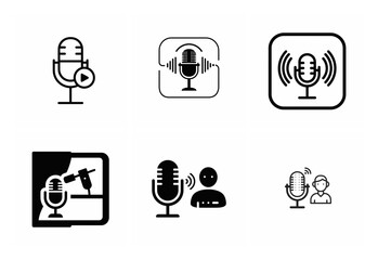 Microphone icon set for podcasting and recording silhouette