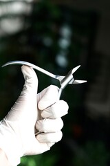 Close-up of dental tools used by dentistry students or interns during clinical practice. Includes...