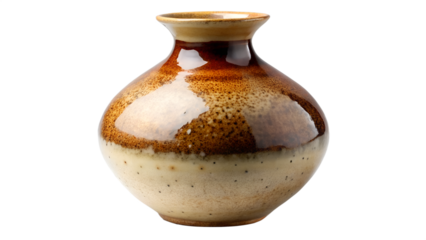 Elegant Ceramic Vase with Brown Glaze on Transparent Background for Designers