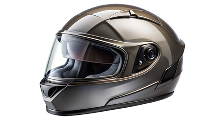 Fototapeta premium Modern Motorcycle Helmet with Visor in Metallic Bronze on Transparent Background