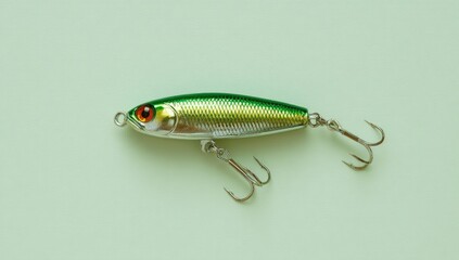 Green lure, metallic scales, two treble hooks