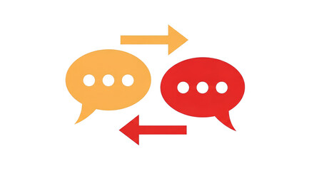 Two chat bubbles with arrows illustrate communication, conveying dialogue, exchange, and interaction. Design element suitable for blogs, tutorials, or presentations about conversation.