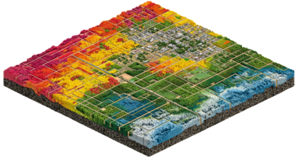 Isometric City Block Illustration: A vibrant and detailed isometric representation of a city block, showcasing a cross-section of urban life with buildings, green spaces, and infrastructure.