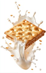 Crispy cracker in milk splash