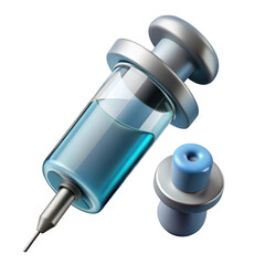 3d medical syringe with blue liquid isolated on transparent background