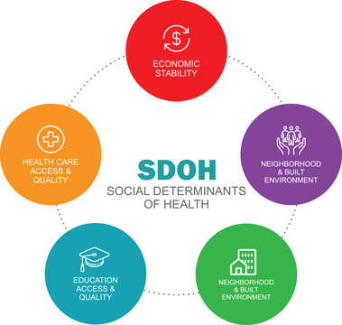 SDOH &ndash; Social Determinants of Health Vector Infographic for Medical, Public Health, and Educational