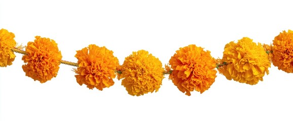 Garland of bright orange marigold blossoms
