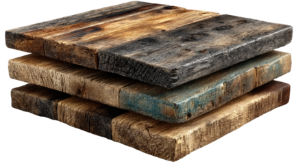 Weathered Wooden Blocks: A close-up captures three rustic wooden blocks stacked artfully, showcasing the beautiful textures and character of reclaimed materials.  