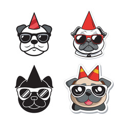 sticker design of Cartoon pug head