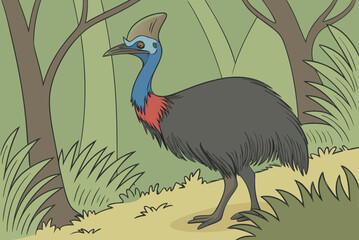  Detailed Wildlife Illustrations: Cassowary, Emu, Lynx, Skunk, Pronghorn, Raccoon, Okapi, Magpie, Sloth, Koala, Grasshopper, Butterfly, Puffin, Hummingbird, Caracal, Falcon, Maine Coon, People & Anima