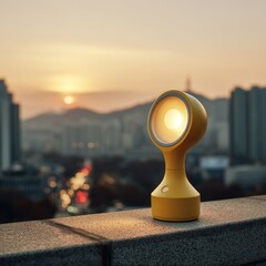 Yellow lamp on rooftop at sunset