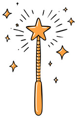 Elegant golden star wand casting a dreamy spell on a black night sky full of tiny sparkling stars