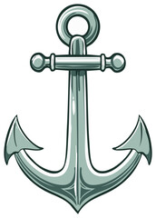 A vector art illustration depicts a silver anchor with flukes, shank, crown, stock, and ring on a transparent background.