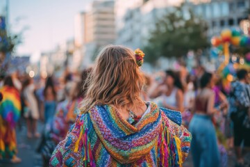 Fototapeta premium dancing in colourful costume in crowd