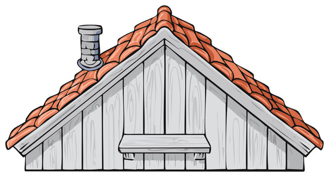 Cartoon gable with clay tiles and a chimney isolated on transparent background for architectural design, illustration, decoration.