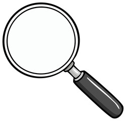 Magnifying glass vector icon with dark handle and black outline isolated on transparent background