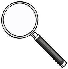 Illustration of a magnifying glass with black handle and white glass on transparent background for design elements and compositions