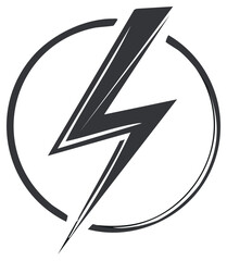 Monochrome lightning bolt design inside a circle with transparent background, graphic and versatile design element, energy symbol