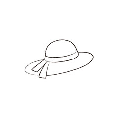 Linear vector illustration of a woman's summer beach hat. women's summer beach hat hand drawn.