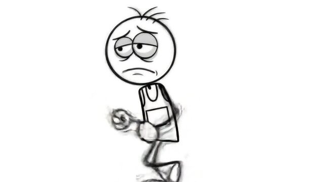 Animated Stick Figure Jogging, Expressing Sadness and Exhaustion in Seamless Motion