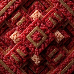A fractal pattern of carcinogenic warning labels crafted from processed meat textures, forming an infinite loop.