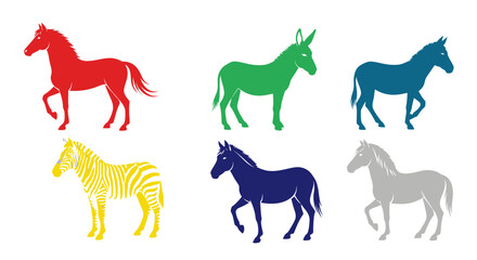 Vector colorful horse donkey and zebra illustration vector image equestrian animals equine wildlife artwork design