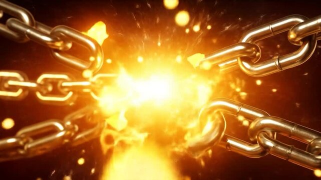 Metal chains breaking apart with a burst of intense light and sparks