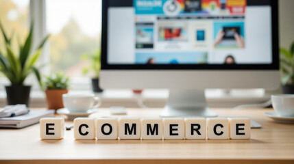 E-commerce concept highlights online shopping, digital transactions, and retail services