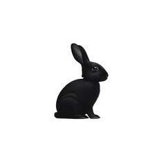 A detailed black rabbit with textured fur sits attentively on a transparent background isolated for design isolated on transparent background