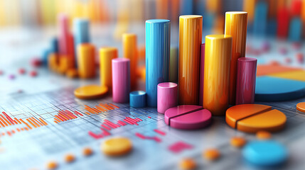 Abstract 3D financial market growth chart with investment data arrows