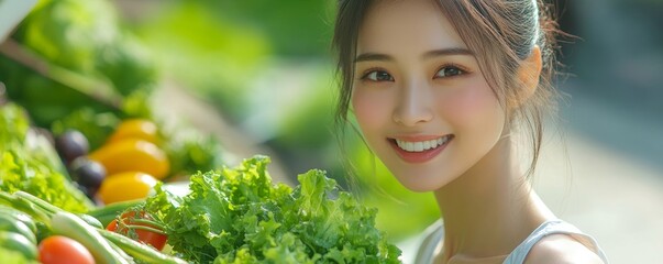 Young Asian woman enjoying a fresh salad as part of her weight loss diet, promoting healthy eating habits, Generative AI