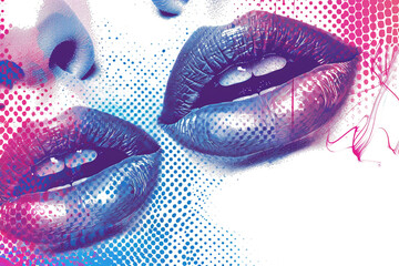 fashion styrofoam electric kiss halftone pattern on a white background 